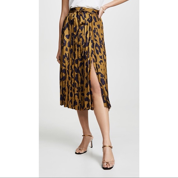 Shopbop Moon River Pleated Accordion silk midi skirt leopard print - Picture 2 of 7